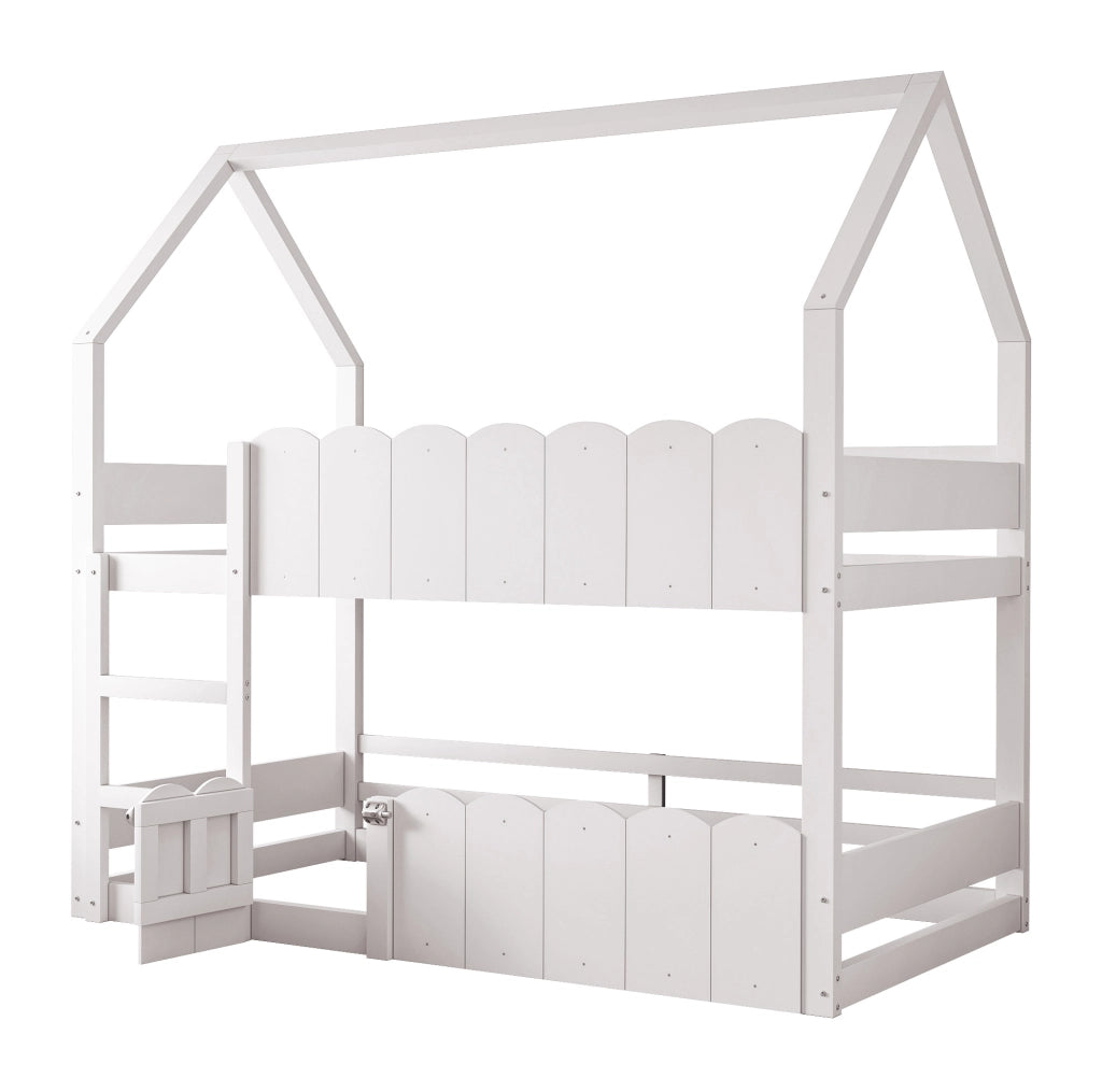 Letto a castello per bambini a forma di casa 90x200 cm in legno; bianco