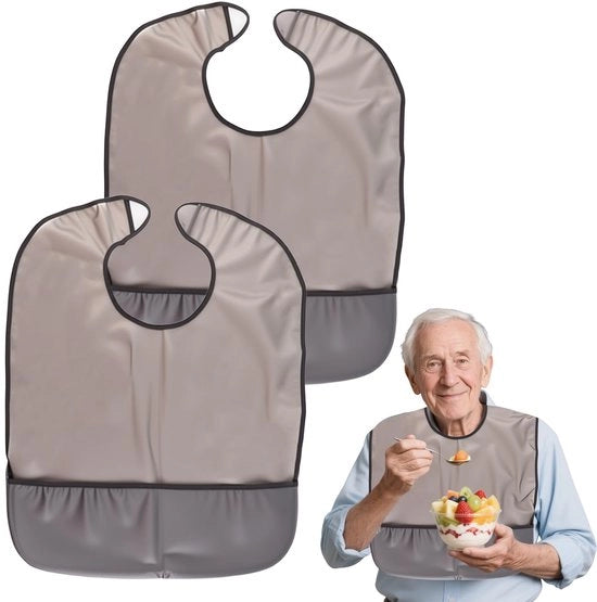 Slabbetjes per due per adulti, 2-pack slabbetjes impermeabili per anziani, lavabili, slabbetje TPU per adulti con coperchio, protezione unisex per abbigliamento per madre e padre, anziani e disabili