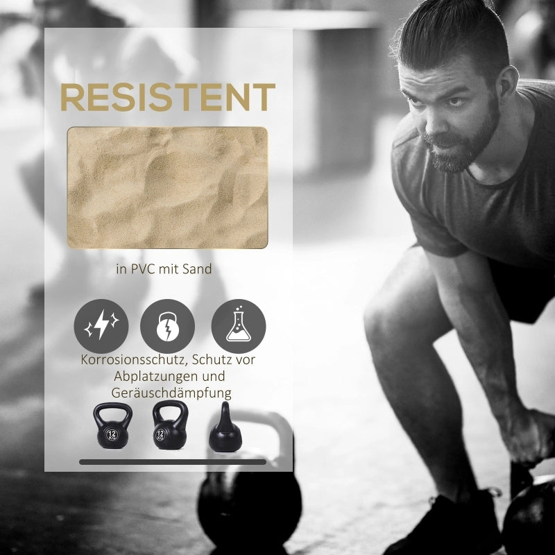 Kettlebell, bilanciere da 12 kg riempito di sabbia, per principianti, nero