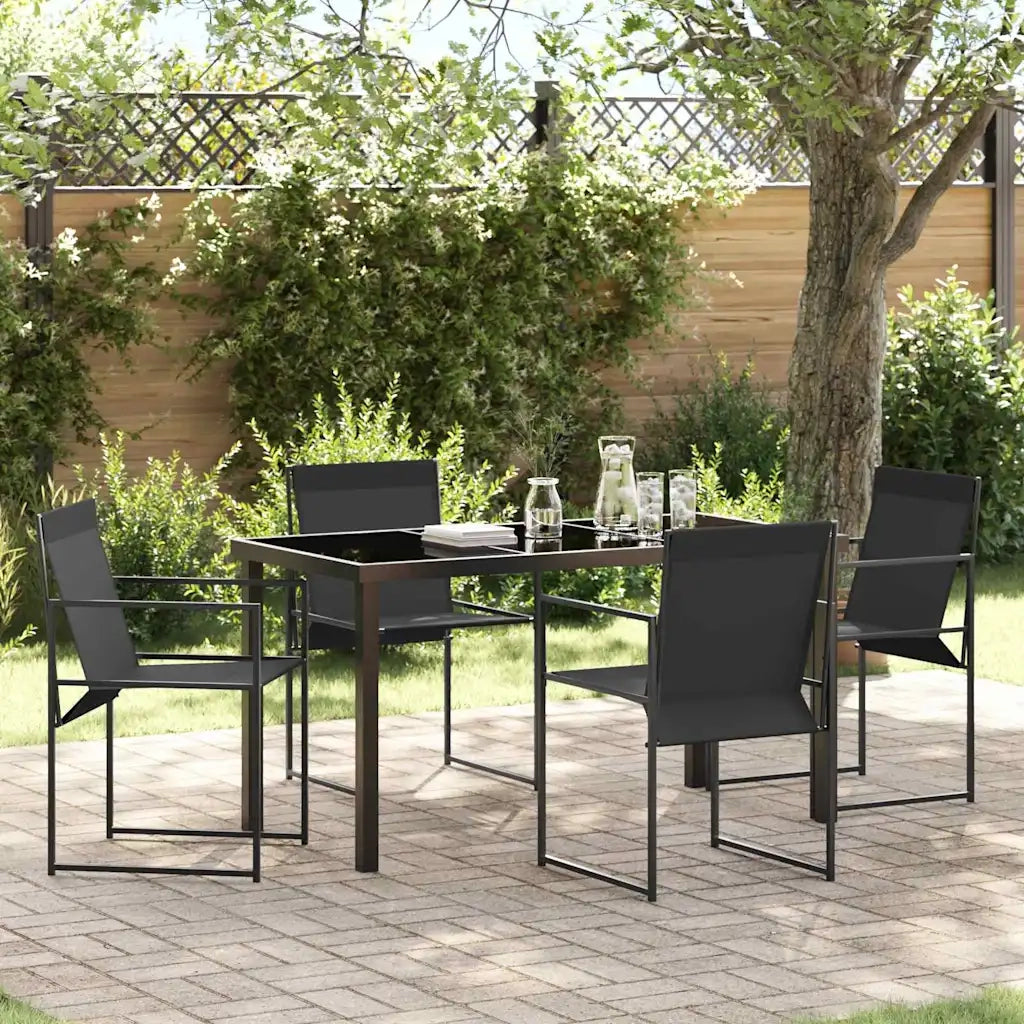 Set da Pranzo per Giardino 5 pz | Set Salotto da Giardino Nero Textilene e Acciaio