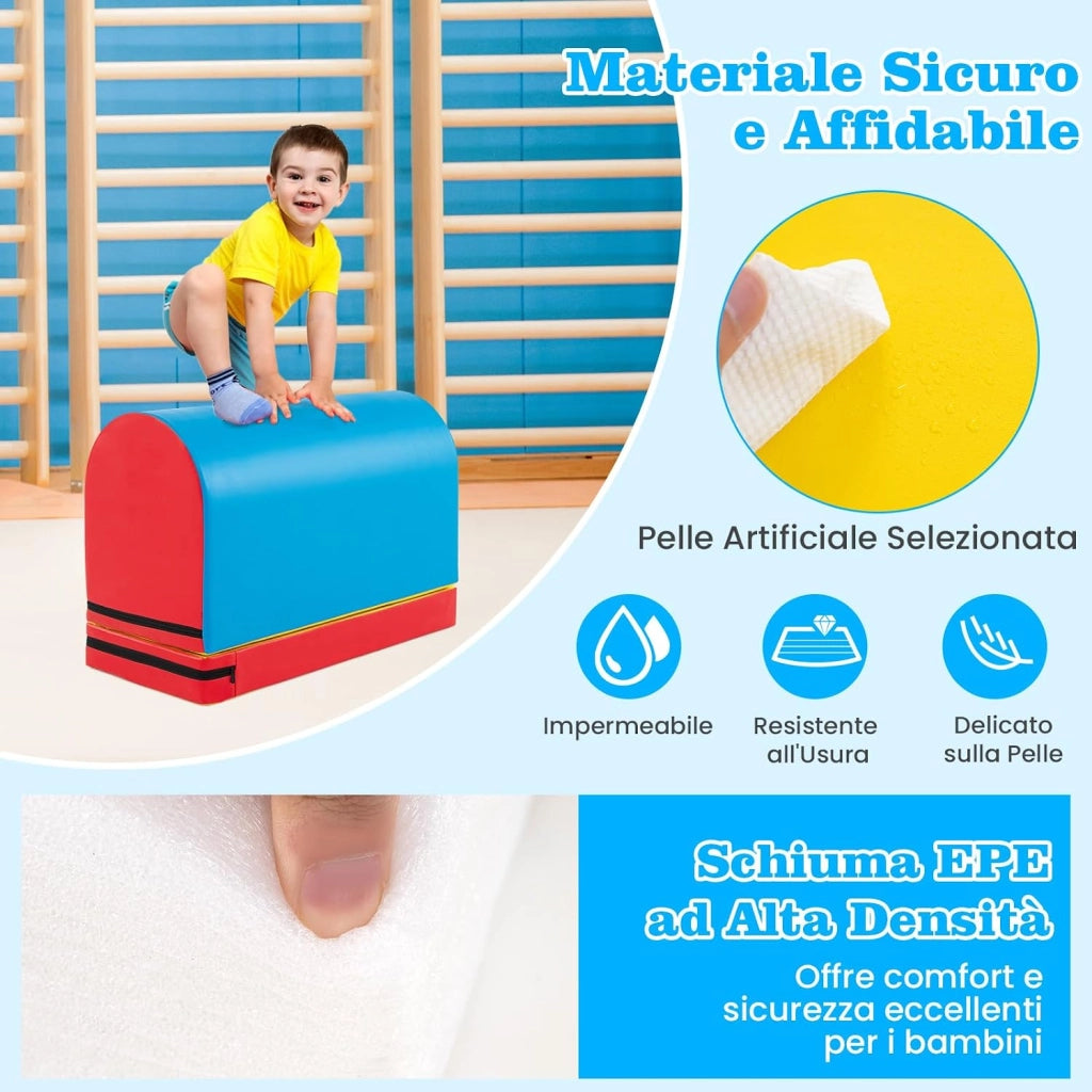 Blocchi in Schiuma per Bambini da Ginnastica, Cavallo con Maniglie con Tappetino Rimovibile e Maniglia, Blocchi per Capriole per 3-10 Anni per Allenamento a Casa e Palestra