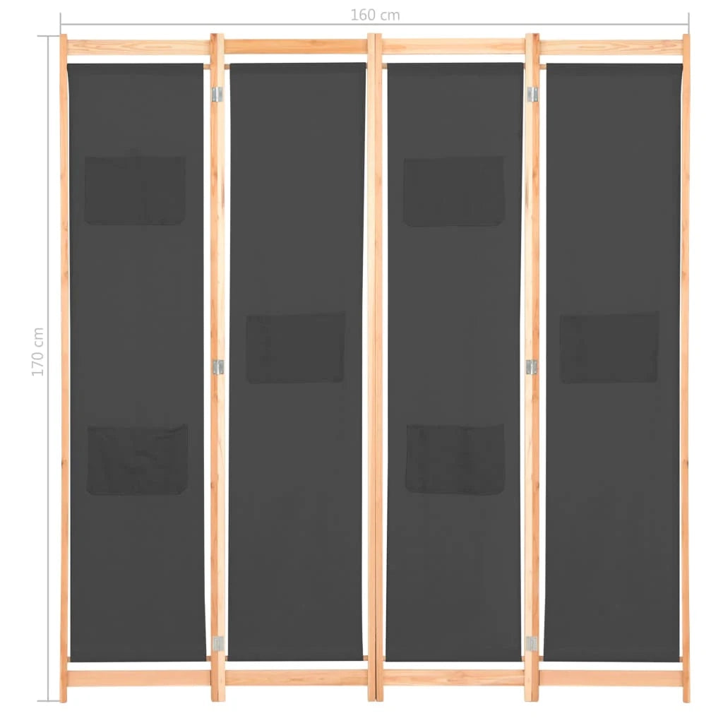 Parete divisoria divisorio mobile decorativo 4 pannelli grigio 160x4 cm tessuto 0802084