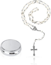 Rosario Manuale con Croce - Perle 6mm in Scatola Regalo Argento