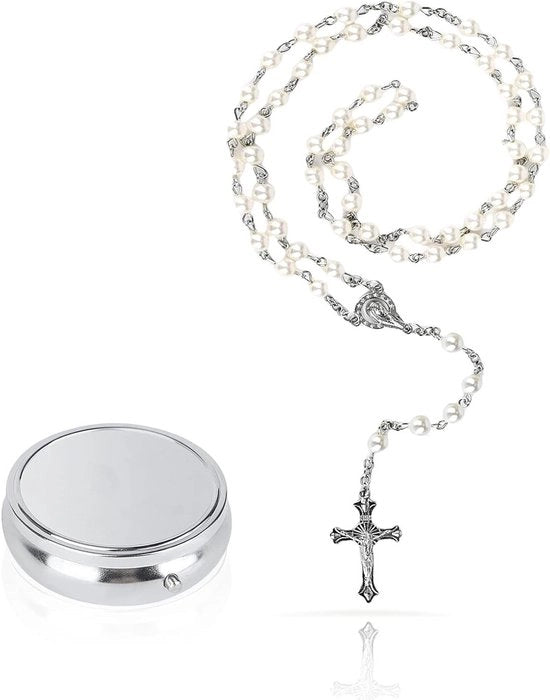 Rosario Manuale con Croce - Perle 6mm in Scatola Regalo Argento