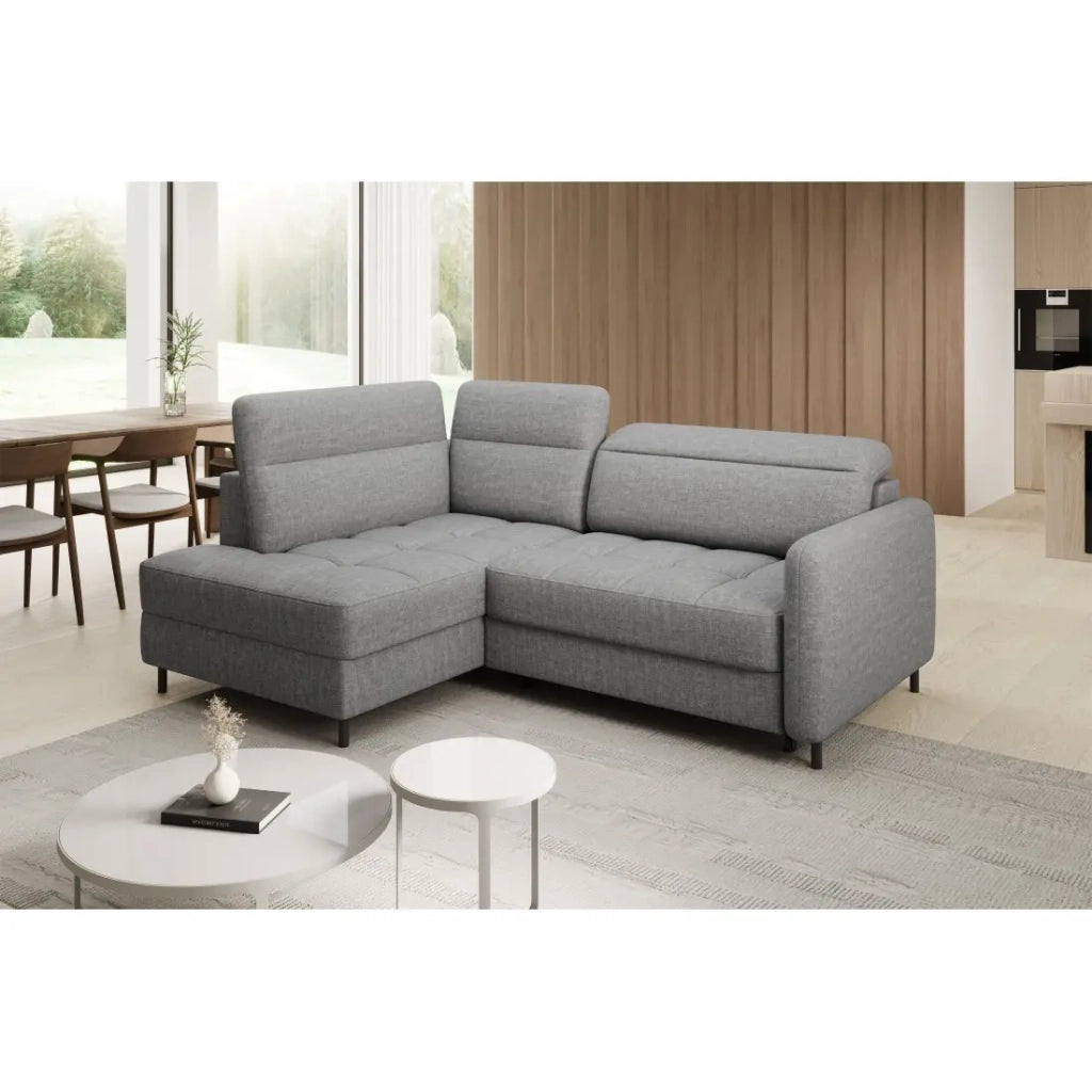 Divano angolare sinistro convertibile BARNEA 208 cm grigio chinato con contenitore