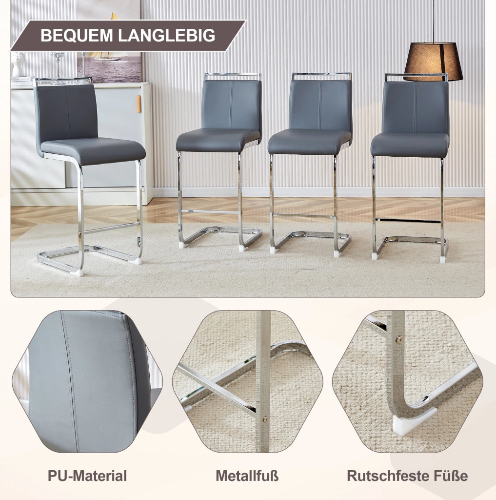 Set di 2 sgabelli da bar in PU grigio scuro con gambe argento