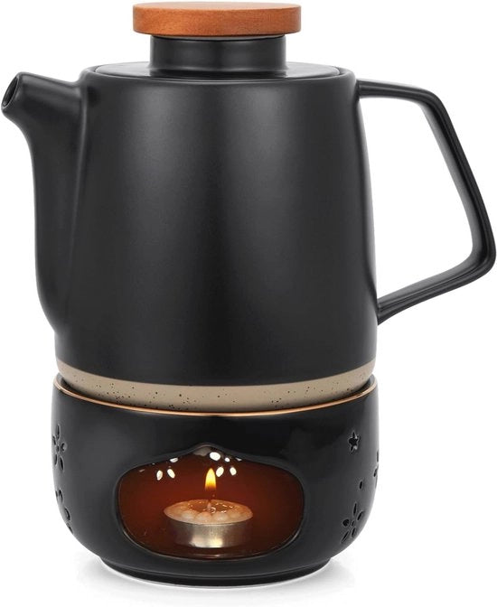 Tazza da Tè Ceramica con Filtro e Infusore - 850 ml, Porcellana Nera