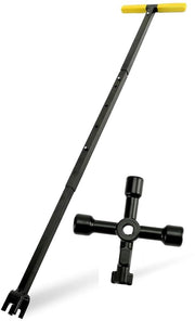 Chiave per Contatore Acqua a Disegno T - Manico Ripiegabile in Acciaio - Strumento Multifunzionale - Attuatore Acqua - 4 Chiavi per Ventieli - 20 x 95 cm - Chiave per Valvola Acqua