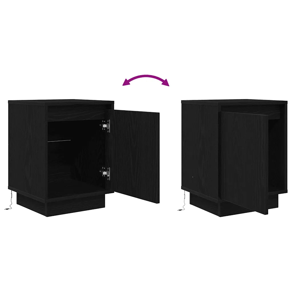Comodino con Luci LED-Tavolino da notte Nero 38x34x50 cm 306374