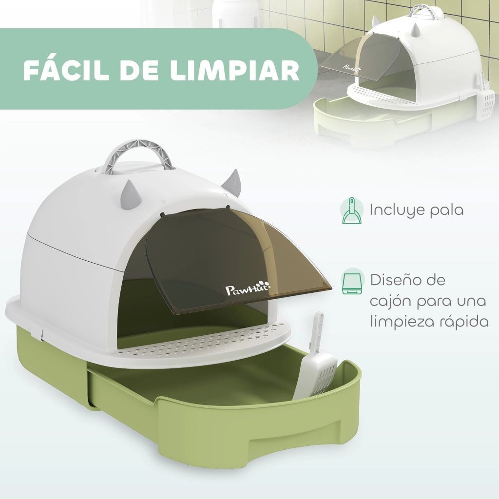 Arenero per Gatti con Filtro e Bandeja Estraibile ¨C Zephmum ¨C 40.5x52x39 cm Bianco e Verde
