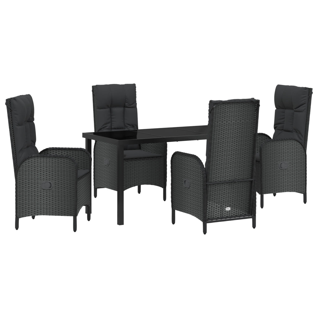 Set di Giardino da 5 Pezzi in Rattan Poliestere Nero