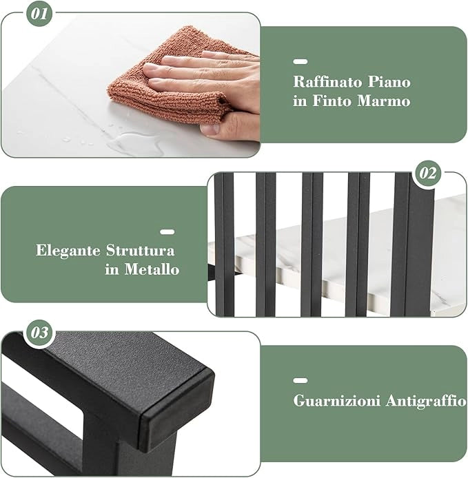 Tavolo da Ingresso Stretto e Compatto, Tavolo da Divano in Finto Marmo con Struttura in Acciaio, Consolle Moderno per Salotto e Corridoio, 120 x 29,5 x 92,5 cm (Nero e Bianco)