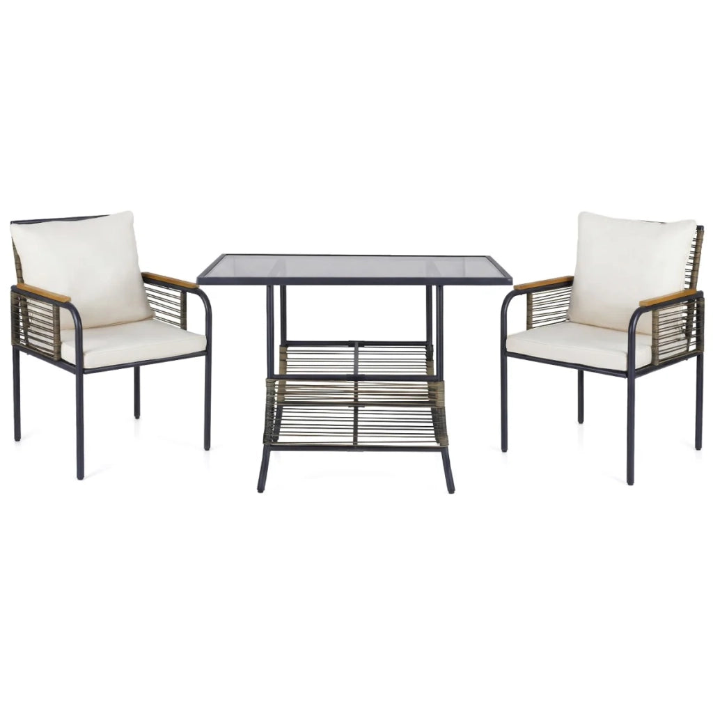 Set da bistrot da terrazza composto da 3 pezzi in rattan PE 104 x 66 x 71 cm. Comodo e salvaspazio. Design elegante nei colori marrone e bianco sporco. 20_0019513