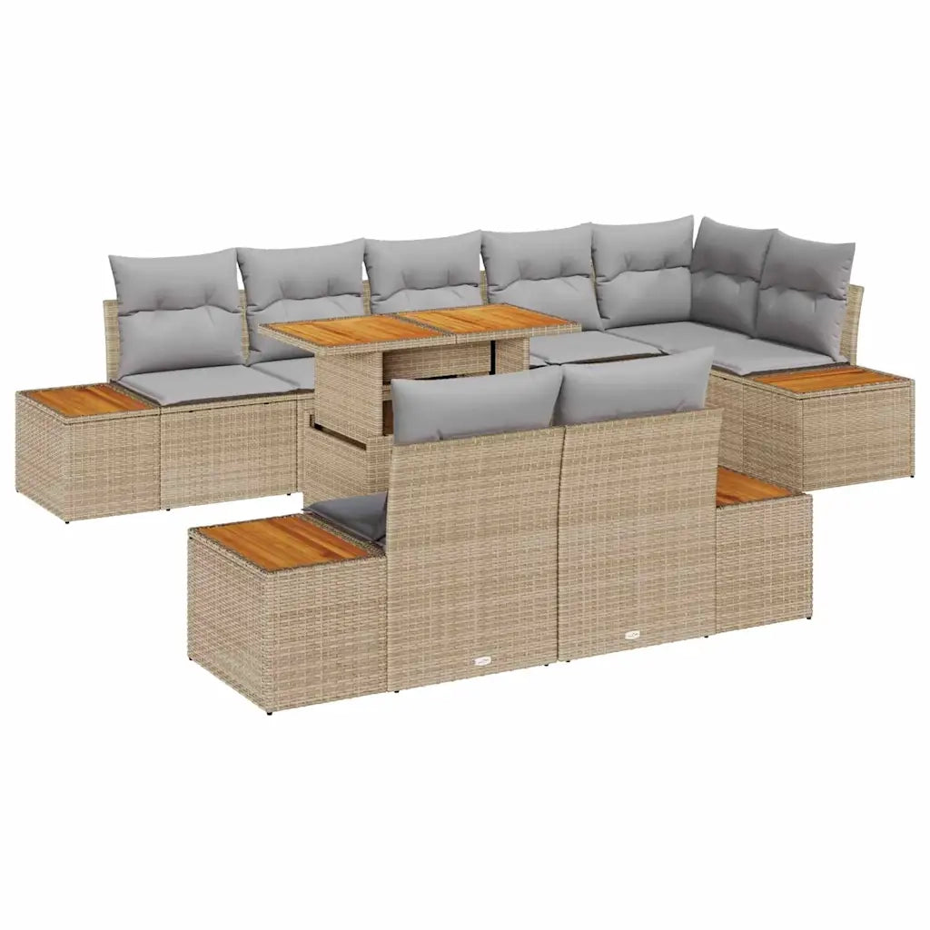 Set Divano da Giardino 9 pcs Beige Poly Rattan