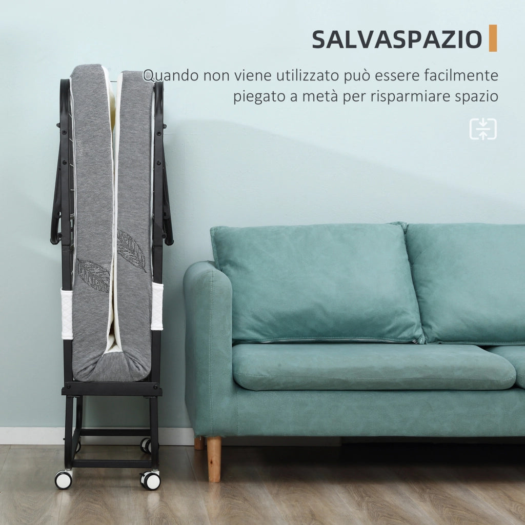 Letto Singolo Pieghevole con Materasso ¨C Minimal ¨C Nero Metallo 90x200