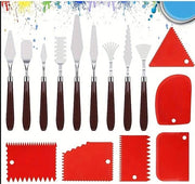 Set di raschiatoi e paletti, set di 15 raschiatoi ad acrilico - 9 paletti in acciaio inossidabile e 6 raschiatoi a lama ondulata in plastica, adatti per pasta di texture, olio, acquarello e altre tipologie di vernici.