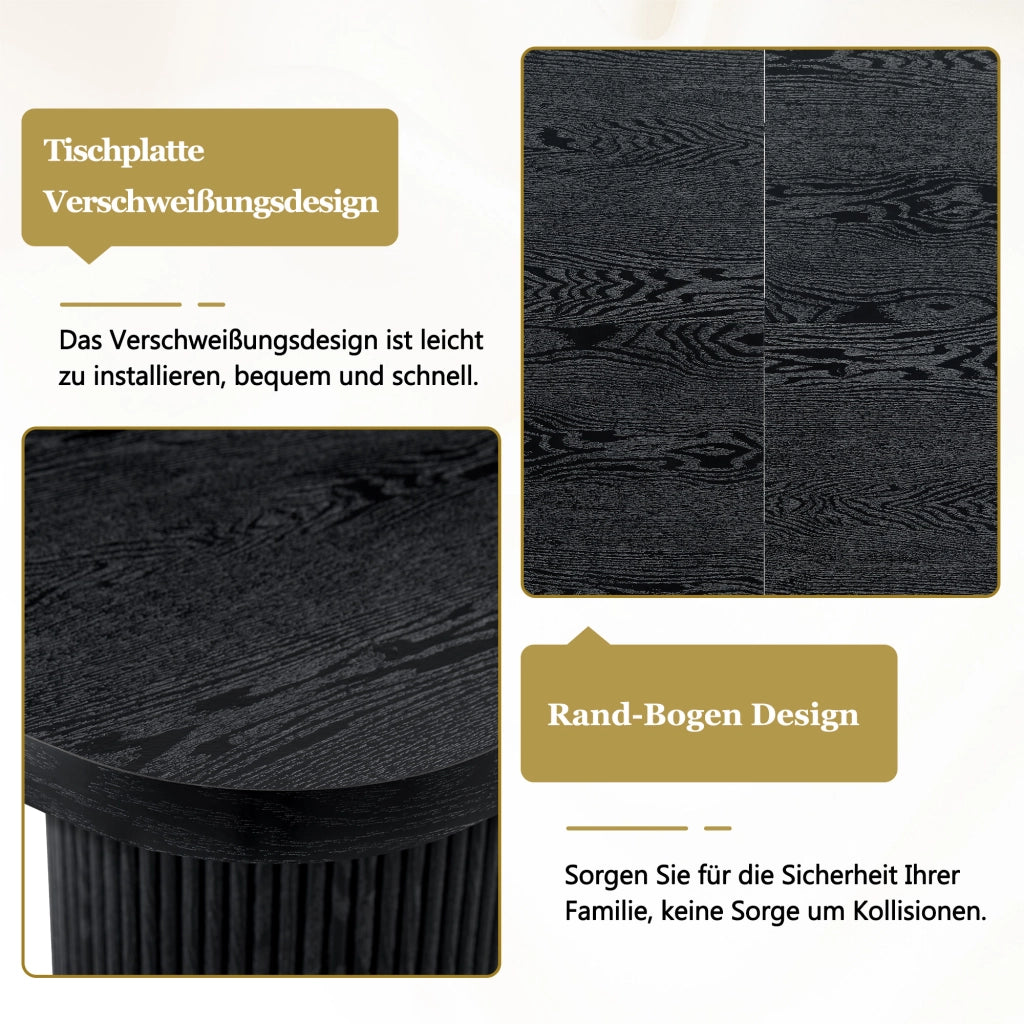 Tavolo da pranzo ovale per 6 8 persone con base scanalata in MDF nero 180 × 90 × 76 cm