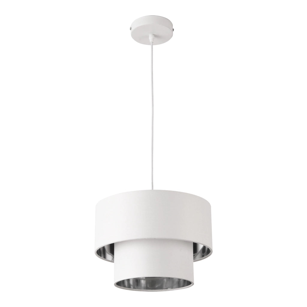 Lampada a Sospensione Lopar con Doppio Paralume in Tessuto Ø 30 cm - Bianco / Argento lux.pro