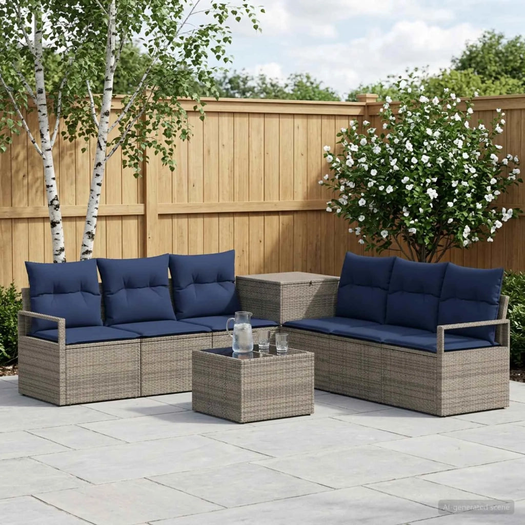 Set di divani 8 pz Grigio e Blu Navy Rattan sintetico e Acciaio 3448169