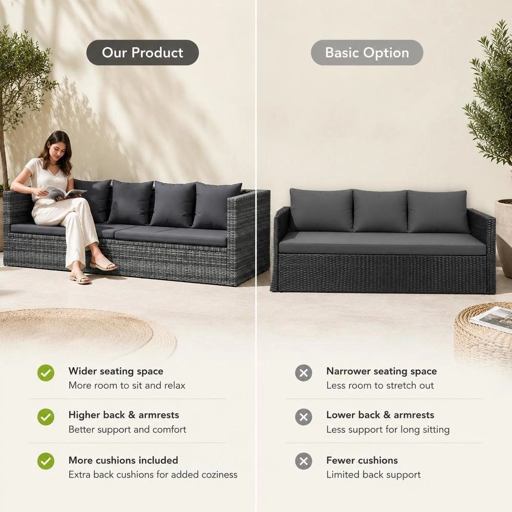 Garden Sofa Bed 200x60 Cm Poly Rattan Grey