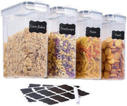 LUFEVRM 4L opbergdozen con coperchio, 4-set di contenitori a chiusura ermetica per set di cucina, dispensatore di cereali per colazione in plastica BPA-free, conservazione di cereali per colazione, alimenti secchi, cereali, farina, zucchero, 24 etichette
