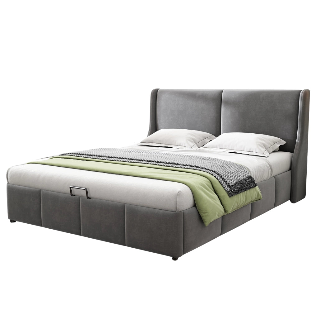 Letto matrimoniale imbottito contenitore 140 x 200 cm grigio