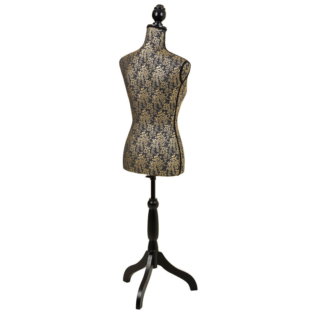 Manichino in legno e schiuma rivestito in tessuto oro 24x37,5x168h