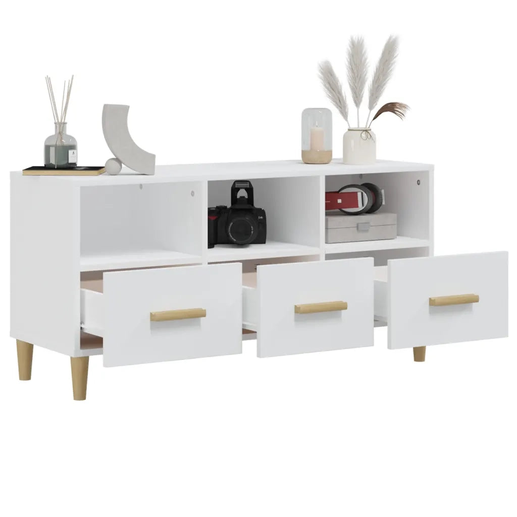 Mobile Porta TV Bianco Lucido 102x36x50 cm in Legno Multistrato 812606