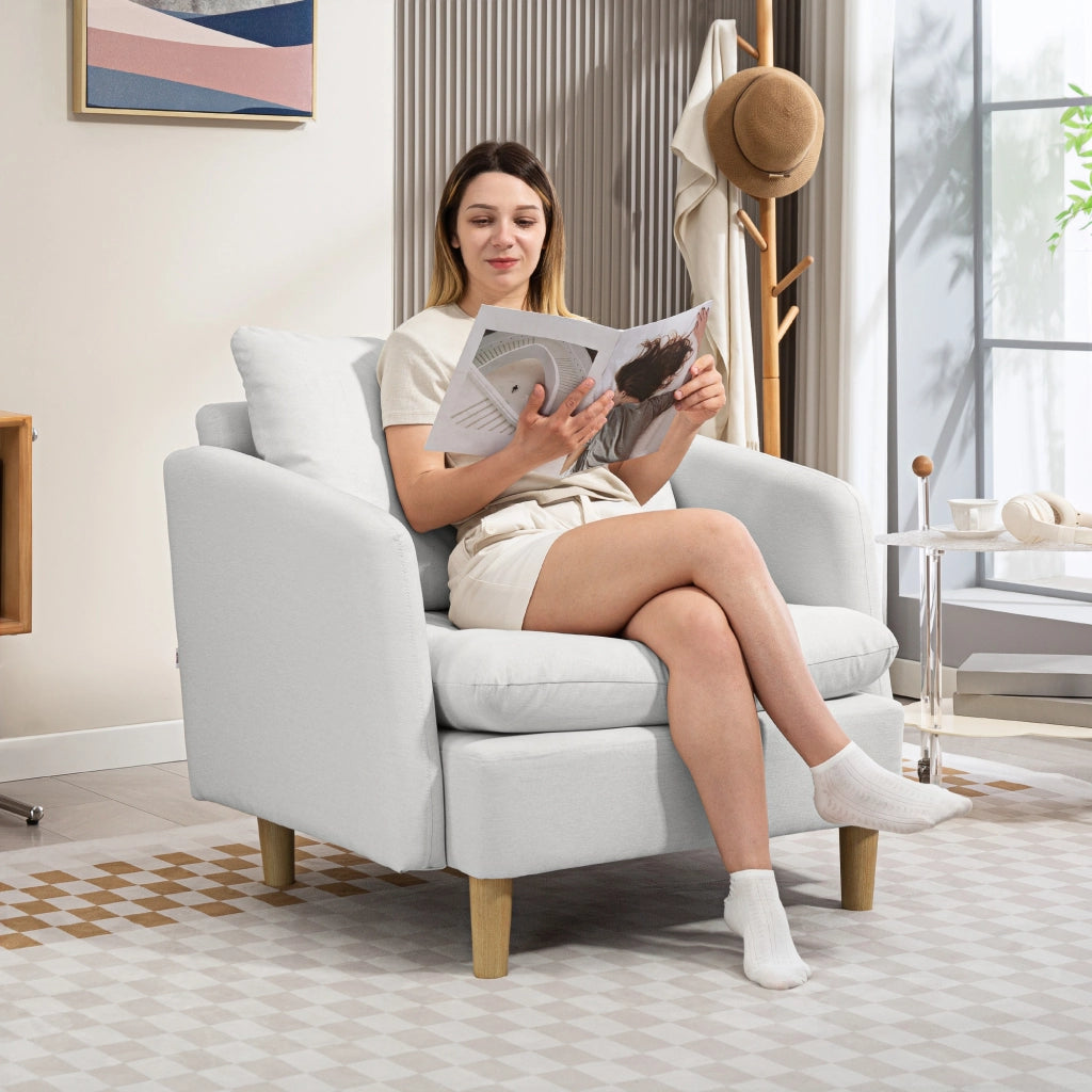 Poltrona Moderna Reclinabile in Tessuto Imbottita ¨C Zephmum ¨C Crema 90x86x91 cm