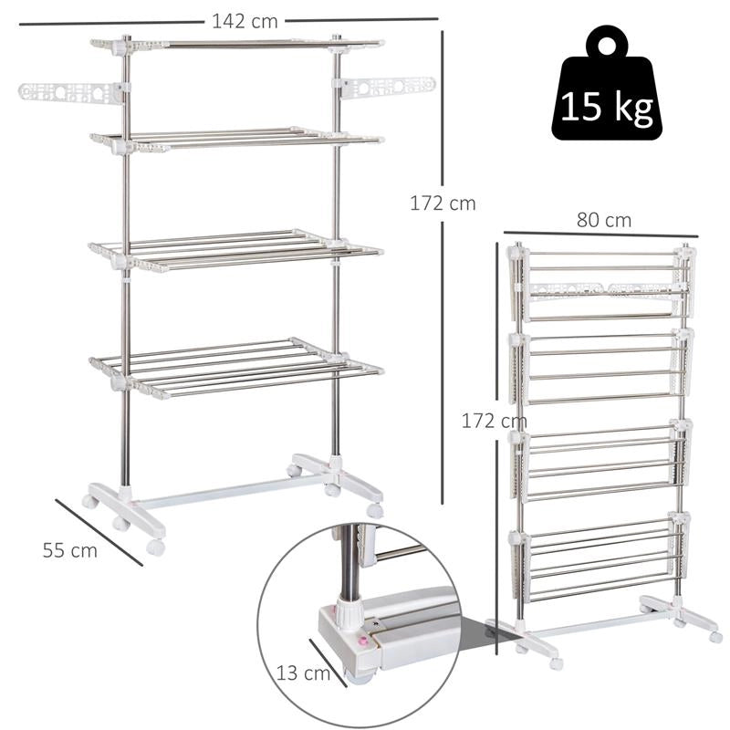 STENDINO PREMIUM A 4 PIANI REGOLABILE CON 6 RUOTE 80-142 X 55 X H172 CM