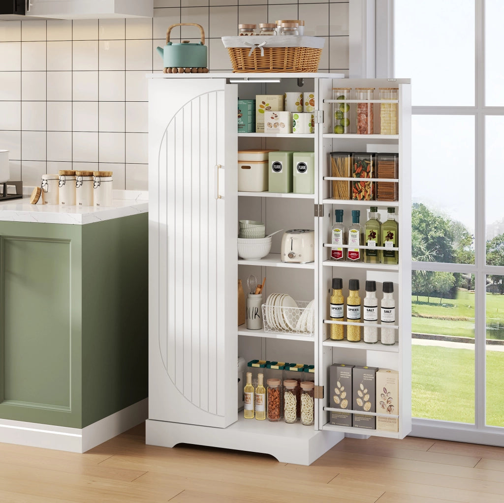 Credenza da cucina 60x35x128 cm salvaspazio con luce LED con sensore bianco