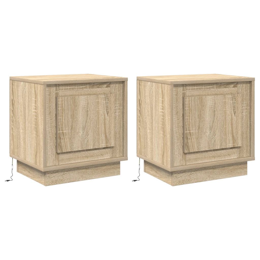 Comodini con Luci LED 2 pz Rovere Sonoma 44x34,5x45 cm