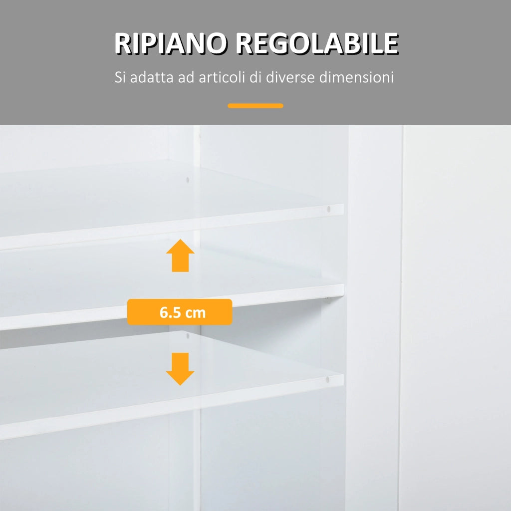 Mobile Bagno a 2 Ante con Ripiano Regolabile e 2 Cassetti in Legno, 60x30x75 cm, Bianco