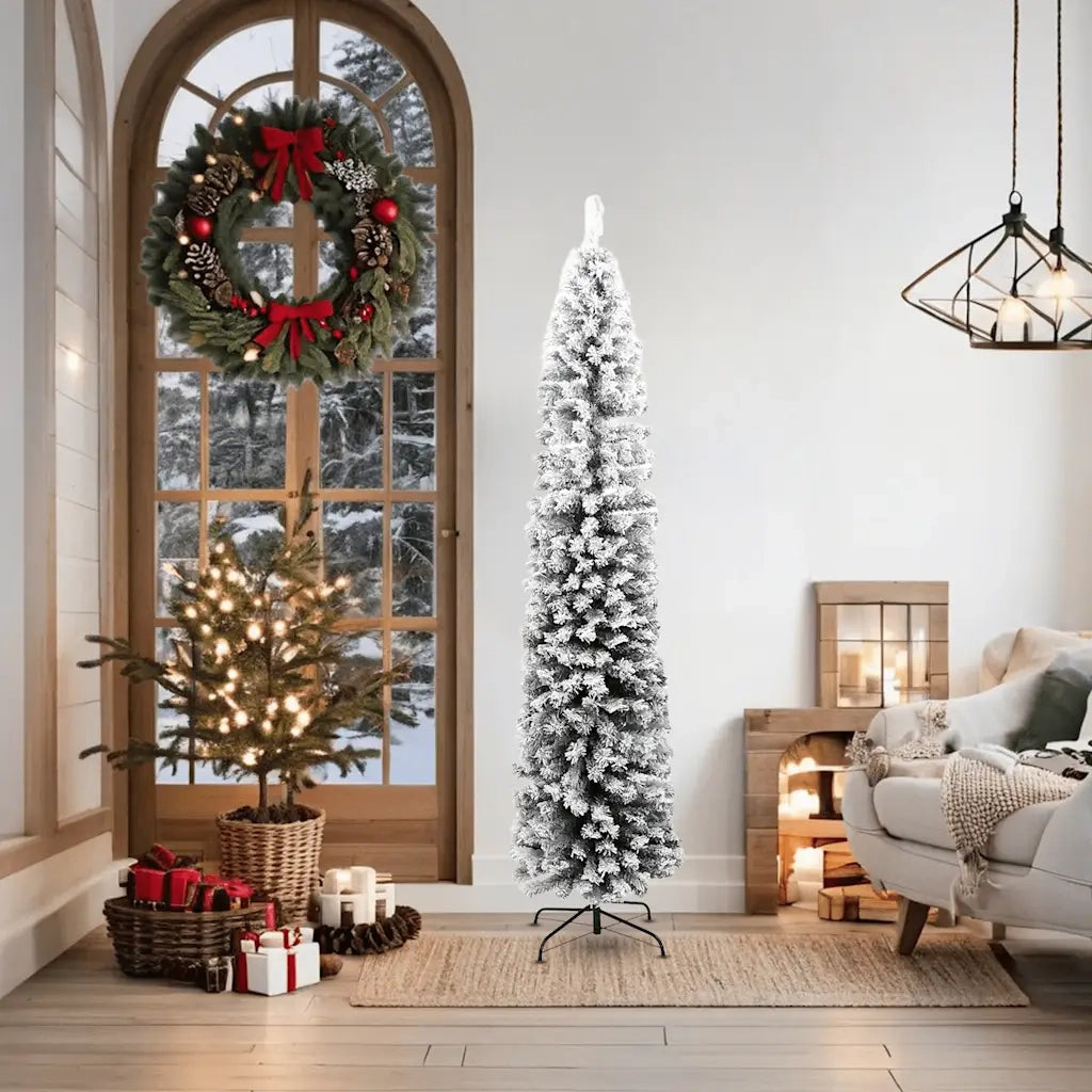 Albero di Natale Artificiale Sottile con Neve Verde 180 cm PVC cod mxl 19656
