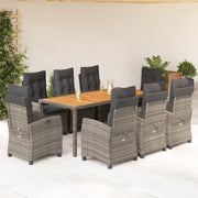 Set da Pranzo da Giardino 9 pz con Cuscini in Polyrattan Grigio 3212678