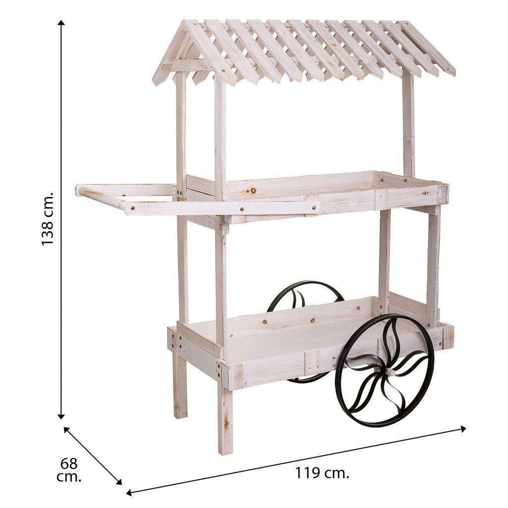 Carrello espositivo in legno bianco 119x68x138h