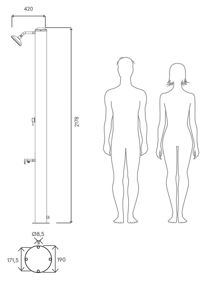 Doccia Solare da Giardino 28L Miscelatore e Lavapiedi Tevere X Satinato