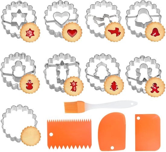 Set di stampi per biscotti Linzer 9 pezzi Modelli per biscotti natalizi attrezzi da cucina per biscotti Modelli per biscotti natalizi Spedito con un piccolo pennello in plastica e tre coltelli in plastica da taglio