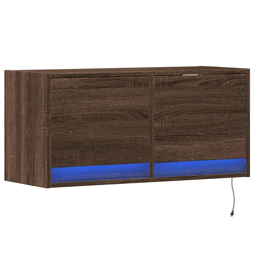 Mobile TV a Parete con Luci LED Rovere Marrone 80x31x35 cm 852361
