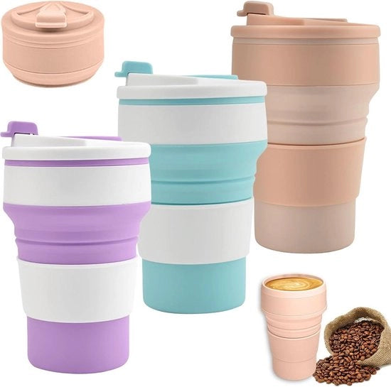 Vaschetta siliconica pieghevole 500 ml - 3 pezzi blu mare arancione - becher da viaggio da campeggio portatile - priva di BPA - adatta per campeggio outdoor escursioni