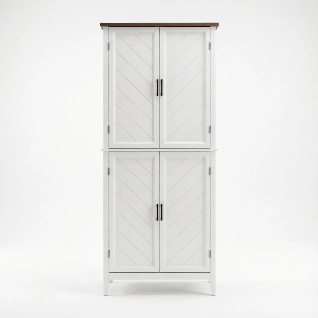 Credenza alta con 4 ante e 4 ripiani regolabili, per cucina e sala da pranzo, in MDF bianco, 76 × 40 × 178,5 cm