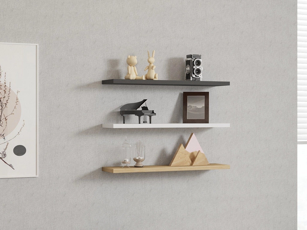 Meina, Mensola 3 Ripiani, 60x15x2h cm Nero Antracite