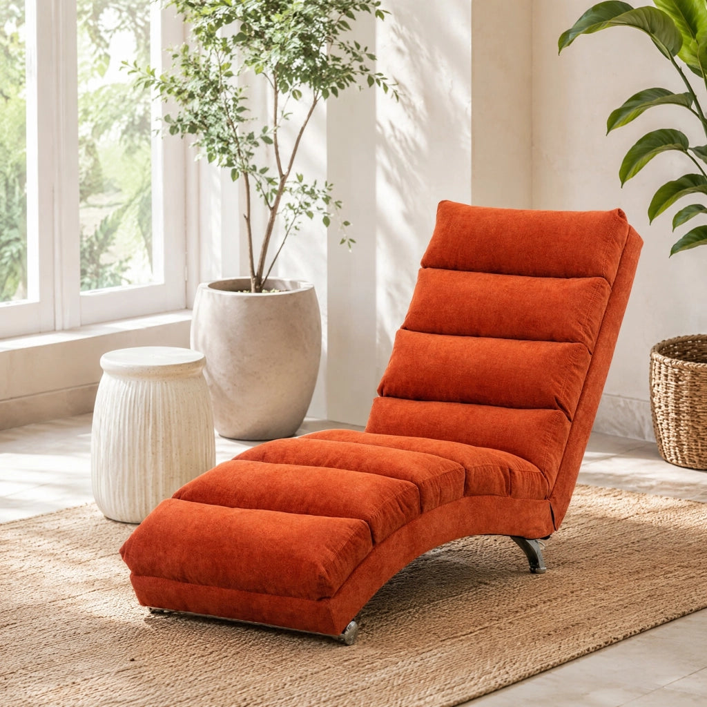 Chaise longue relax con vibrazione; schienale ergonomico 140°; 55x148x84 cm; arancione in lino