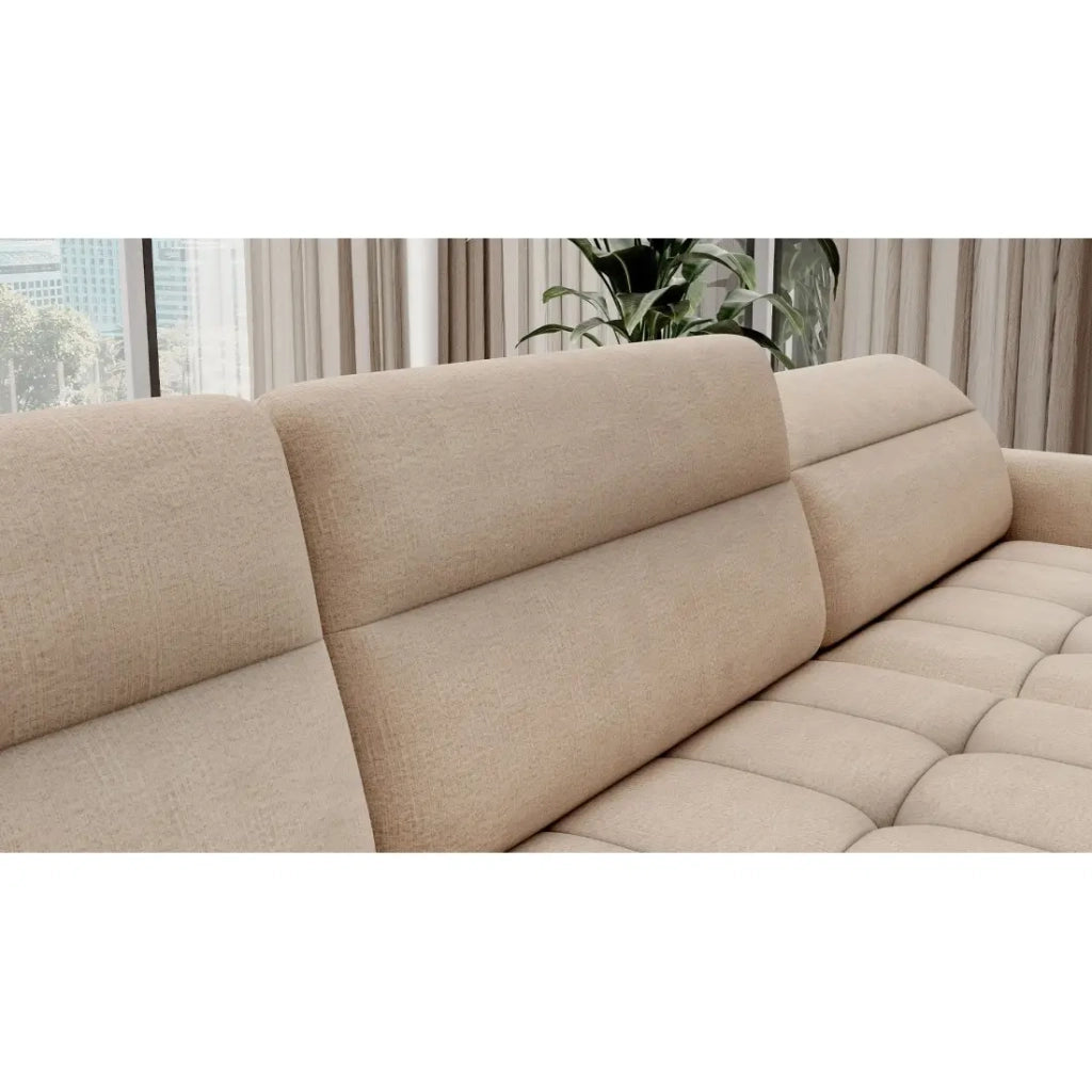 Divano angolare convertibile BERTHO 306 cm beige crema in ciniglia – Angolo destro con contenitore
