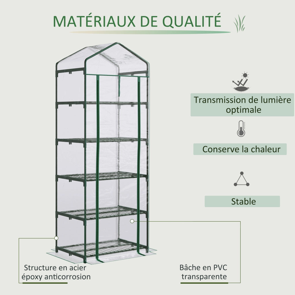 Serra da Giardino con Scaffali 5 Livelli ¨C Xylo ¨C PVC Trasparente 69x49x193cm