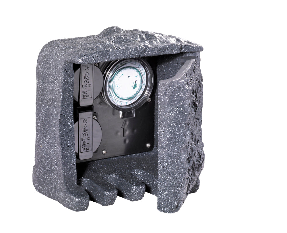 Torretta 2 Spine Shuko + Timer da Esterno  IP44 in Poliestere Grigio