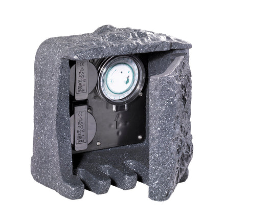 Torretta 2 Spine Shuko + Timer da Esterno  IP44 in Poliestere Grigio