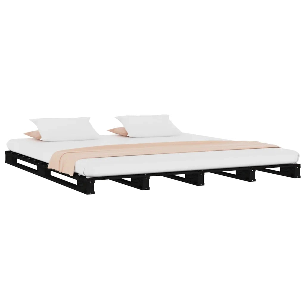Letto a Pallet Nero 135x190 cm Double Legno Massello di Pino 821436