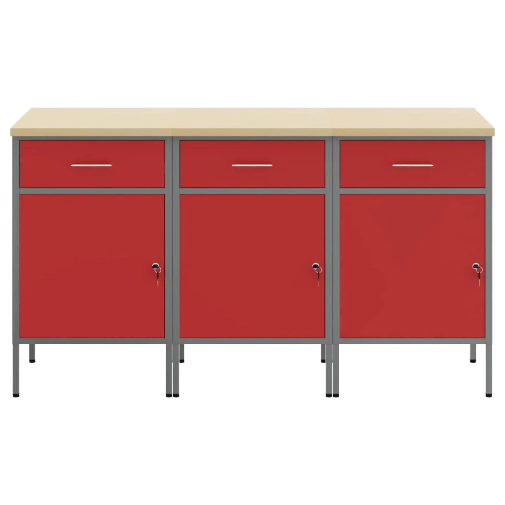 Mobile da lavoro 3 pz Rosso e Grigio 150 x 55 x 85 cm 3321367