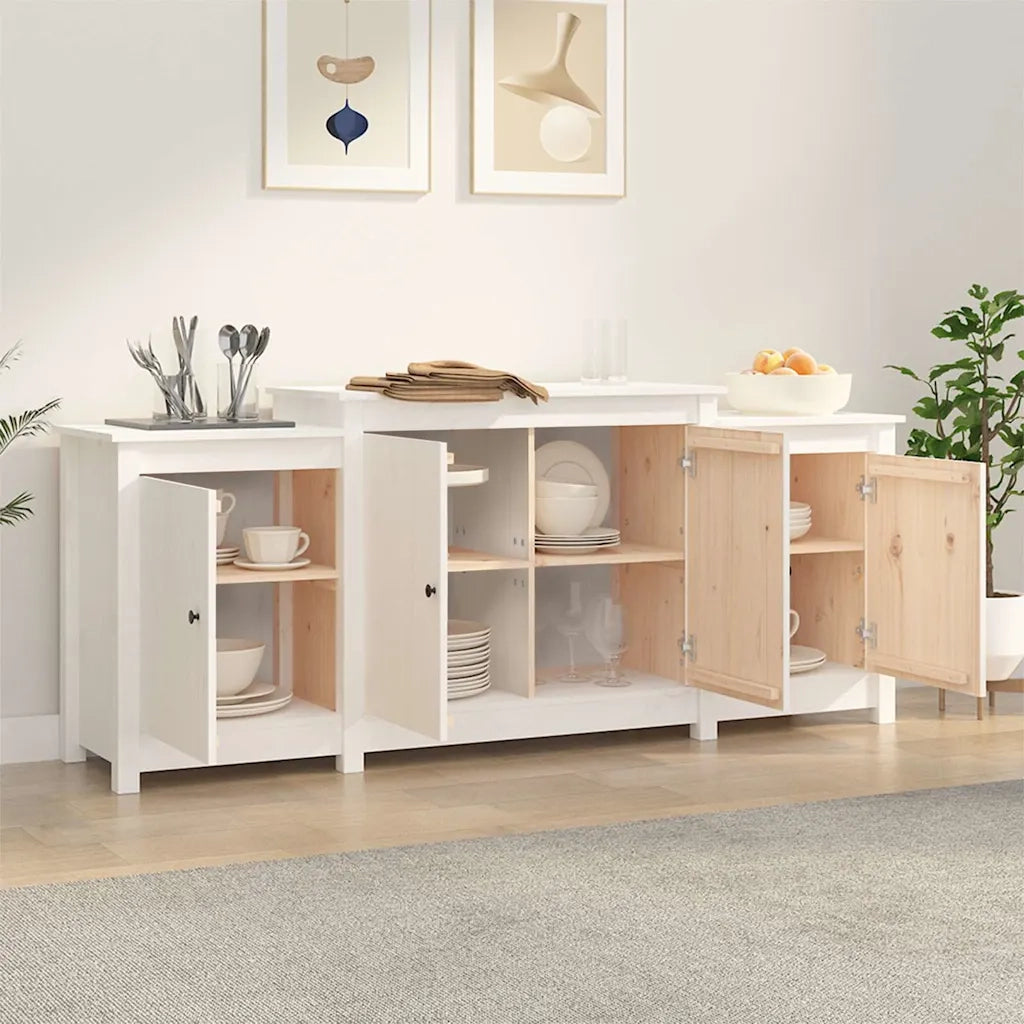 Credenza Bianca 164x37x68 cm in Legno Massello di Pino 821493